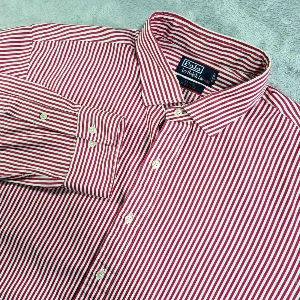 Polo Ralph Lauren Shirt Mens 2XL Red Striped Long Sleeve Button Up Slim Fit